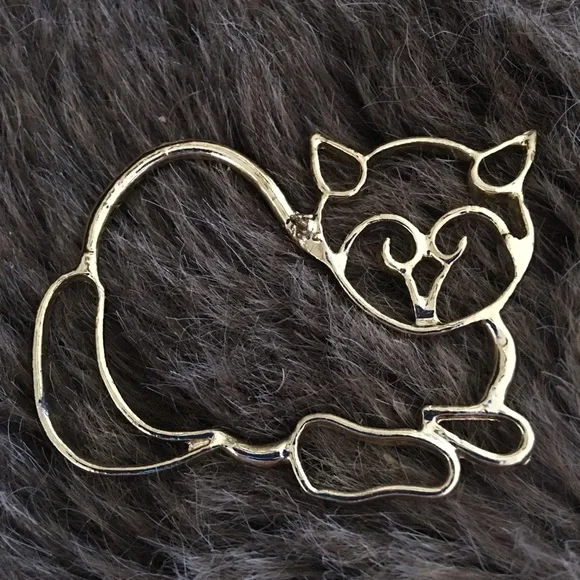 Vintage gold tone large cat outline pin brooch - Picture 2 of 4
